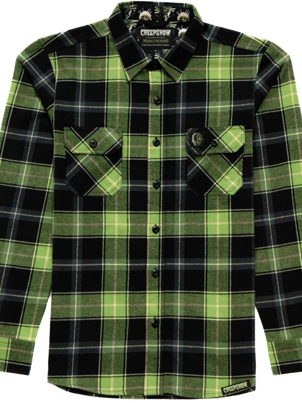 Middle of Beyond Creepshow Themed Men's Green Plaid Button-Down Shirt